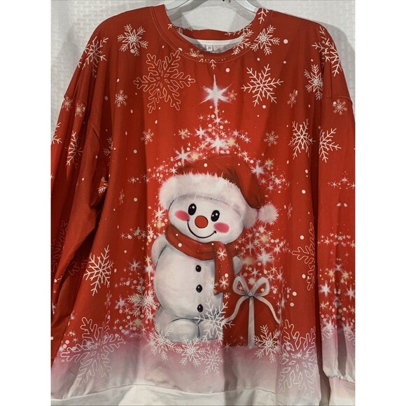 NWOT Snowman Sweatshirt Womens 2XL Red White Christmas Holiday Festive - Picture 2 of 6